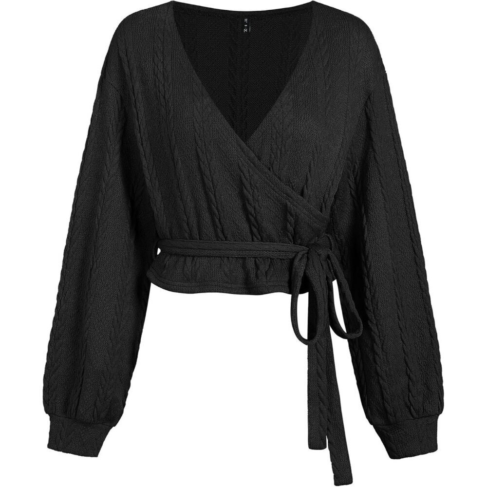 Women's V Neck Sweater Spandex Cotton Polyester Casual Crop Lantern Sleeve